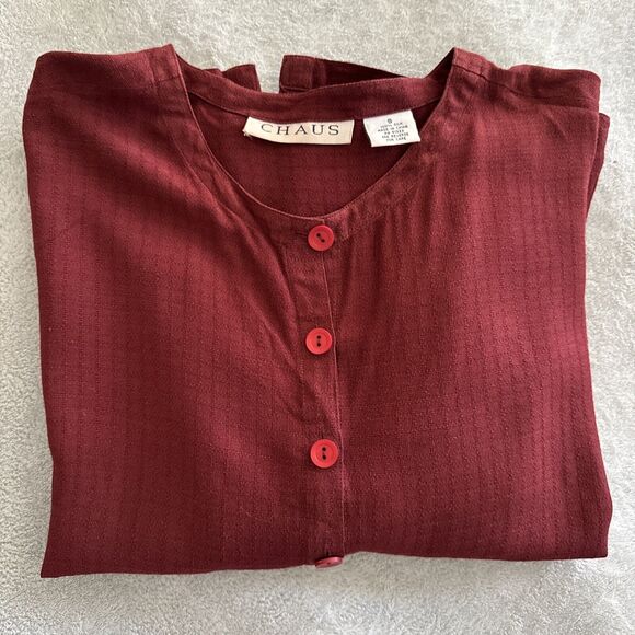 Vintage 100% Silk Top Blouse Red Button Up Long Sleeve Sz S Preppy Lightweight - Picture 5 of 11
